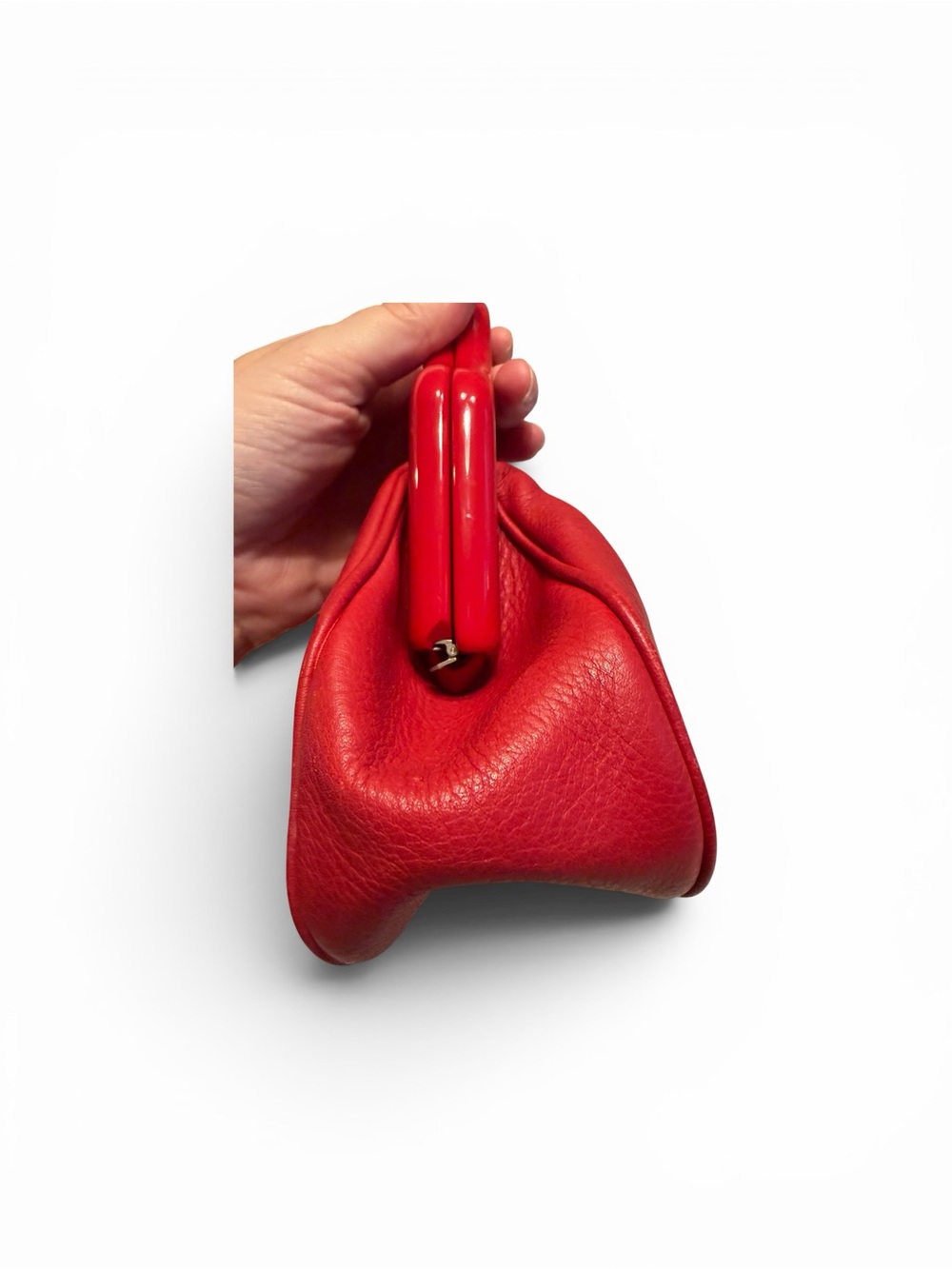 Vintage Sonia Rykiel Red Handheld Leather Kisslock Pouch/Clutch - Picture 5 of 10
